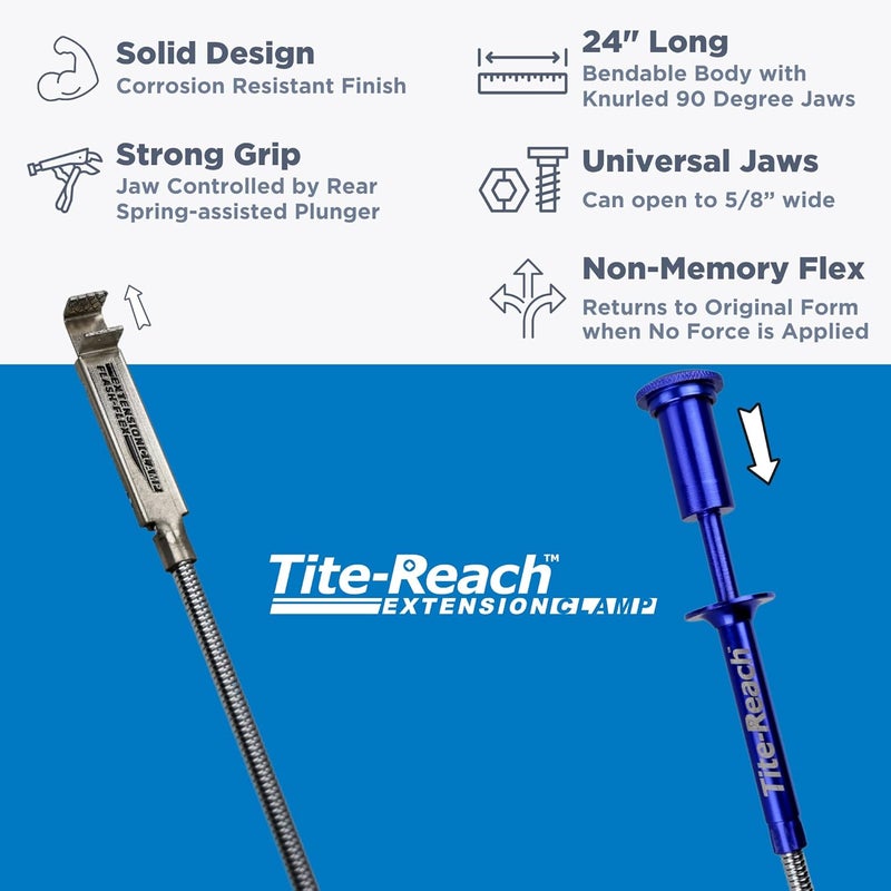 TITE-REACH Flash-Flex Extension Clamp, 24" Non-Memory Flexible Mini Vise Tool, Nut & Bolt Holder with Flexible Spring-Back Shaft, Tight Space Retrieval Clamp - Image 2